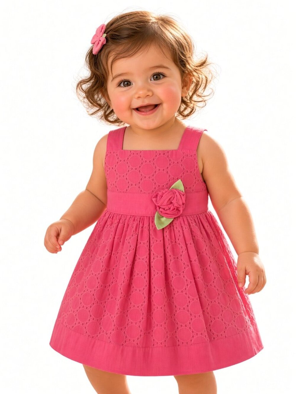Sweet Heart Rose Baby Girls' Sleeveless Sundress PINK Eyelet Dress Baby Toddler